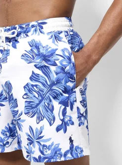 Porcelain blue foliage swim trunk