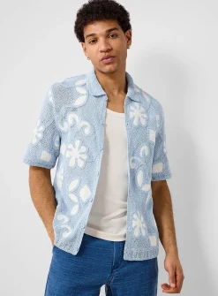 Porto floral crochet polo-collar cardigan