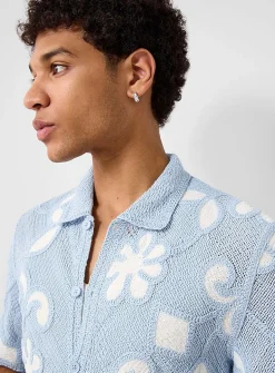 Porto floral crochet polo-collar cardigan