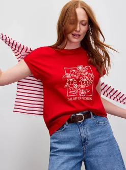 Printed 100% organic cotton cap-sleeve T-shirt