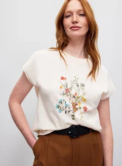 Printed 100% organic cotton cap-sleeve T-shirt