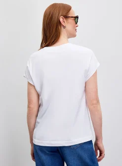 Printed 100% organic cotton cap-sleeve T-shirt
