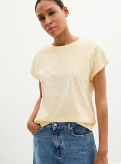Printed 100% organic cotton cap-sleeve T-shirt