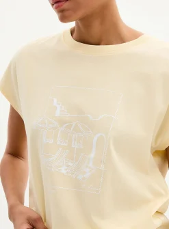 Printed 100% organic cotton cap-sleeve T-shirt