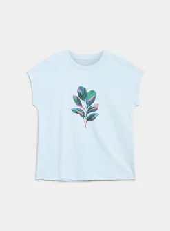 Printed 100% organic cotton cap-sleeve T-shirt