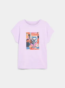 Printed 100% organic cotton cap-sleeve T-shirt