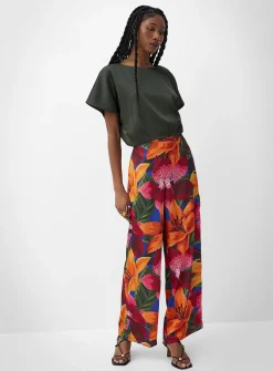 Printed double-face satin wide-leg pant