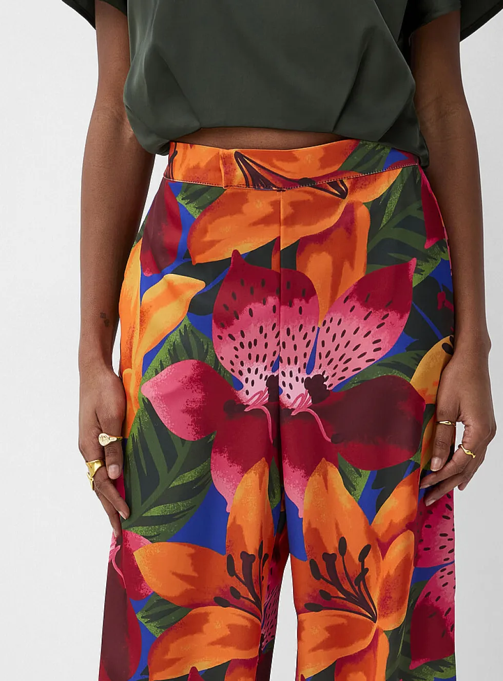 Printed double-face satin wide-leg pant