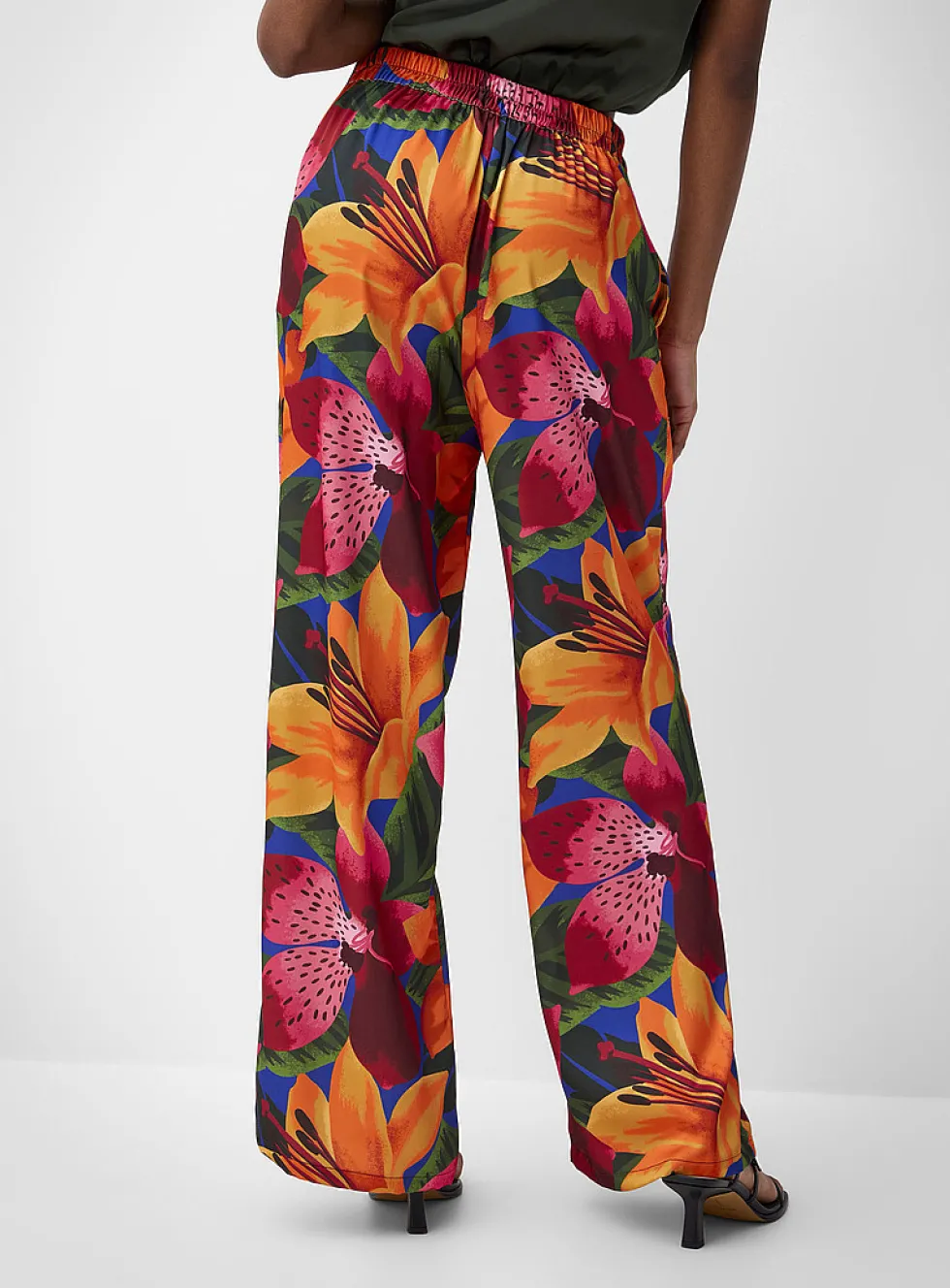 Printed double-face satin wide-leg pant