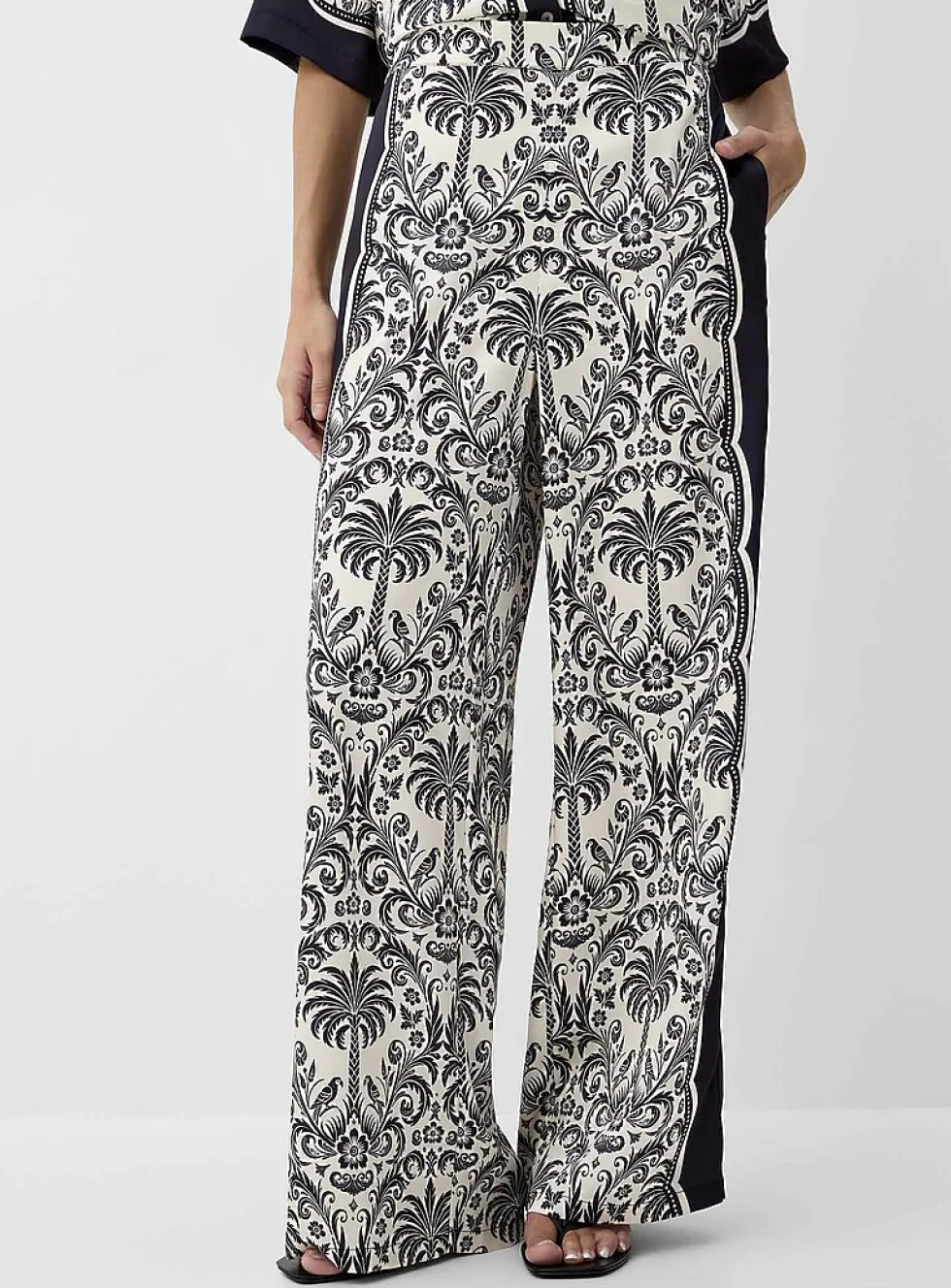 Printed double-face satin wide-leg pant
