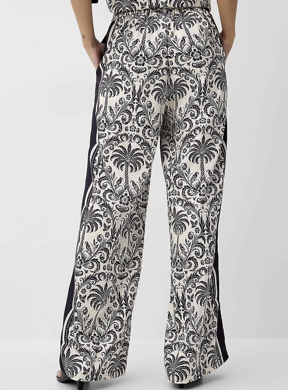 Printed double-face satin wide-leg pant