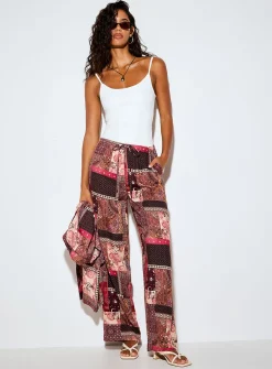 Printed drawstring-waist wide-leg pant