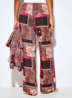 Printed drawstring-waist wide-leg pant