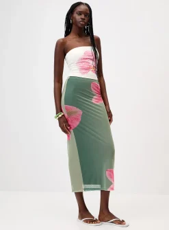Printed mesh maxi skirt