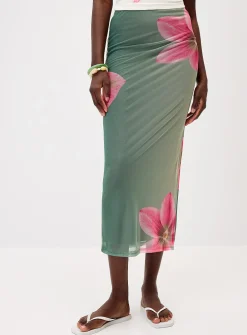 Printed mesh maxi skirt