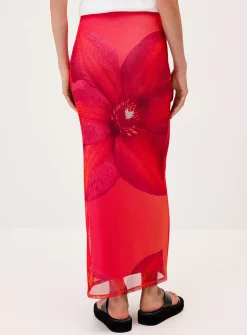 Printed mesh maxi skirt