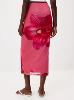 Printed mesh maxi skirt