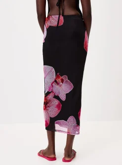 Printed mesh maxi skirt
