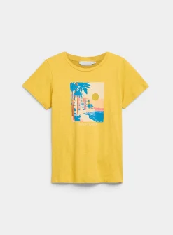 Printed pure cotton slub T-shirt