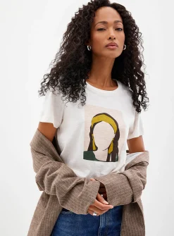 Printed pure cotton slub T-shirt