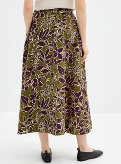 Printed pure linen flared skirt