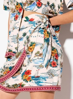 Printed side-tie wrap miniskirt