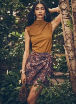 Printed side-tie wrap miniskirt