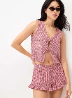 Printed tie-front cami