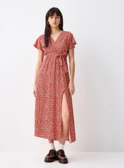 Printed wraparound maxi dress