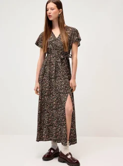 Printed wraparound maxi dress
