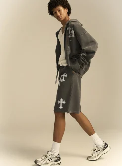 Printed-cross sweat Bermudas