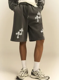 Printed-cross sweat Bermudas