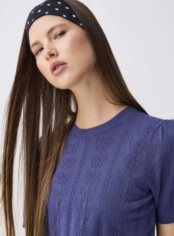 Puff sleeve pointelle knit sweater