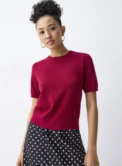 Puff sleeve pointelle knit sweater