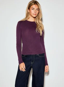 Puff-shoulder supple knit T-shirt
