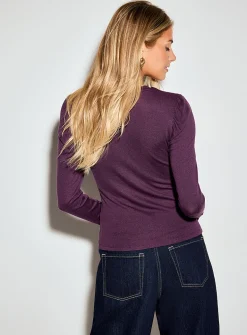 Puff-shoulder supple knit T-shirt