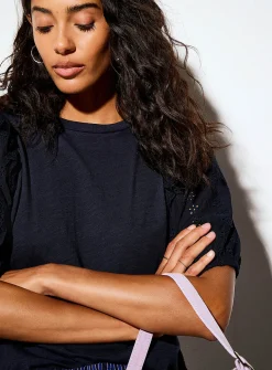 Puff-sleeve broderie anglaise T-shirt