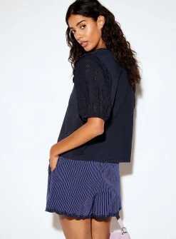 Puff-sleeve broderie anglaise T-shirt