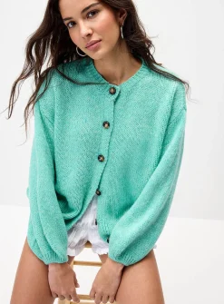 Puff-sleeve cardigan