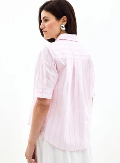 Puff-sleeve cotton candy striped shirt