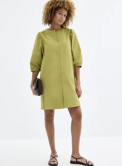 Puff-sleeve loose poplin dress