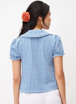 Puff-sleeve Peter Pan collar blouse