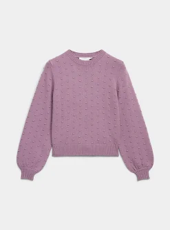 Puff-sleeve pompom sweater