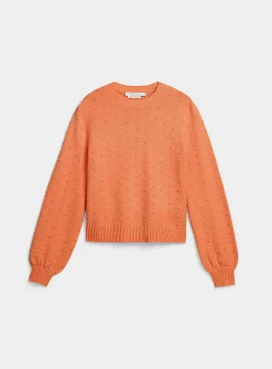 Puff-sleeve pompom sweater