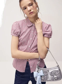 Puff-sleeve poplin shirt