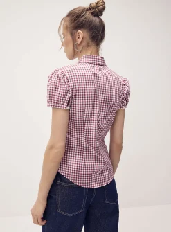 Puff-sleeve poplin shirt