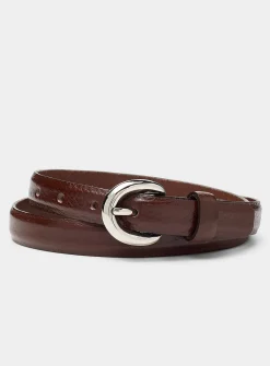 Puffy round-buckle textured leather belt