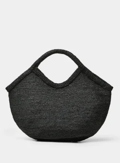 Pure black braided raffia XXL tote bag