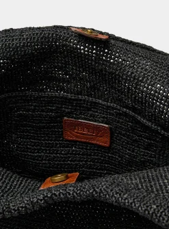 Pure black braided raffia XXL tote bag