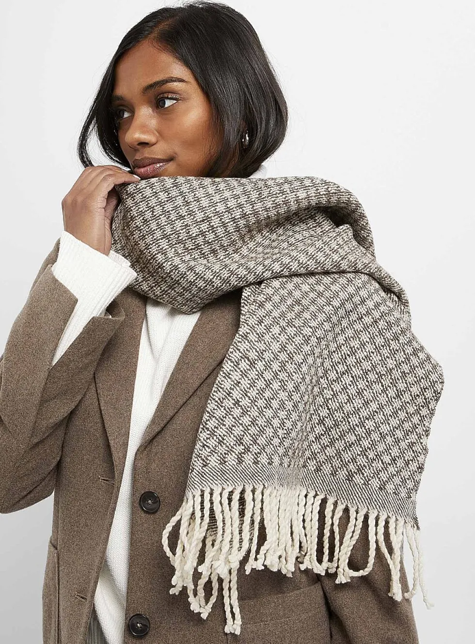 Pure Canadian wool fringed scarf